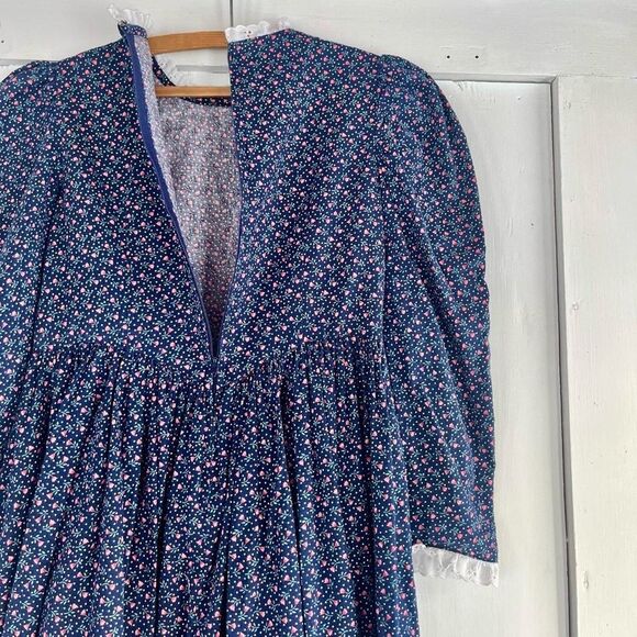 Vintage Handmade Floral Cotton Cottage Prairie Dress w/ Matching Bonnet XS 0 2 4 - Picture 7 of 7